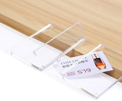2 Pack Acrylic Label Holder (90*60mm/3.54*2.36 inches) | Price Tag Displays Sign Holder, Horizontal Slanted L-Shape Table Top Sign Stand