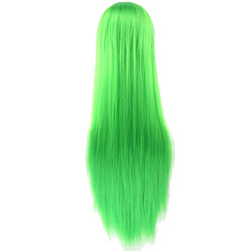 80cm Long Straight Natural Hair Cosplay Wigs with Bangs Colorful Halloween Costume Party Wig for Women (Apple Green) - color: Apple Green