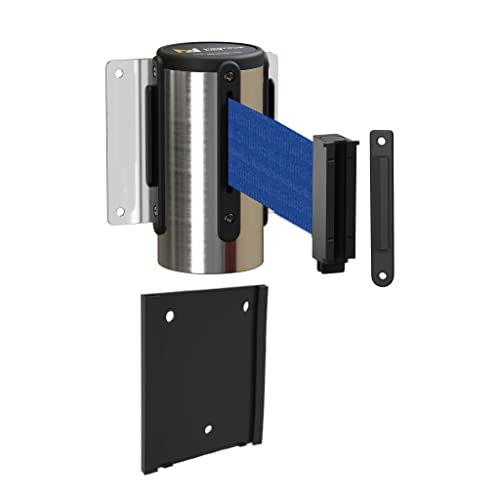 Montour Line WM115 Wall Mounted Retractable Belt Barrier with Standard Belt End, Removable Mount, Polished Stainless Steel Casing (8.5 ft Dark Blue Belt) - color: Dark Blue, size: 8.5 ft