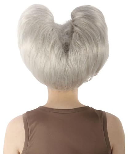 Horned Updo Wig for Women in White – Flame-Retardant Synthetic Fiber Hair for Halloween Cosplay and Costume Party