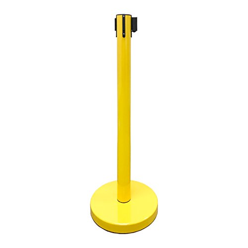 Retractable Stanchion, 6 SPECIALTY Posts + Signframe, 36" Ht, 78" Special Event & Holiday Theme Belt + Bonus Replacement Cassettes + Wall Receiver (Yellow Post/Blue Belt) - color: Yellow Post/Blue Belt
