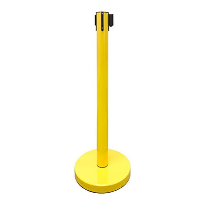 Retractable Stanchion, 6 SPECIALTY Posts + Signframe, 36" Ht, 78" Special Event & Holiday Theme Belt + Bonus Replacement Cassettes + Wall Receiver (Yellow Post/Blue Belt) - color: Yellow Post/Blue Belt