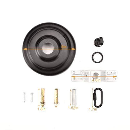 KC&KST 5" Ceiling Light Cover Plate Canopy Kit - Heavy Duty, Black Steel Cover for Chandelier/Pendant/Swag Light, Includes Loop, Cross Bar and Mounting Screws (Black) - color: Black
