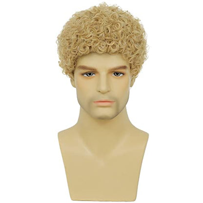 Swiking Mens Curly Afro Wigs Light Blonde Short Wig California Halloween Cosplay Replacement Wigs Rocker Wig for Male Guy(Light Blonde) - color: Light Blonde