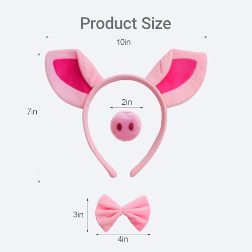 6 Pieces Pig Costume Set Animal Ears Headband with Bow Tie Tail Glove Necklace Halloween Pig Ears Headband Pink Pig Cosplay Set for Cosplay Costume Party Accessories