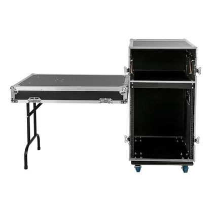 14U PA DJ Pro Audio Rack Road Case w/Slant Mixer Top, Heavy Duty Mobile Studio Equipment Cabinet, Network and Stereo Rack DJ Mixer Rack for Mixers & Live Sound - size: 14U / Side Tables