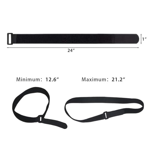 12 Pack Extra Large Reusable Fastening Straps, 1 x 24 Inch Heavy Duty Cinch Straps with Buckle, Hook and Loop Cable Tie Down Straps for Building Materials, Wood, Pipe, Yoga Mats, Camping