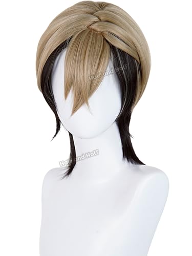 Zanka Cosplay Wig Short Brown Blonde and Black Anime Wig for Men | Light Brown Male Wigs for Unisex Women Party Halloween Costumes
