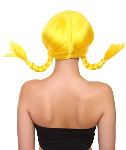 HPO Bavarian Double Braided Wig, Breathable Capless Cap, Premium Handcrafted Wig, Designed for comfort fit, flame retardent synthetic fiber (Yellow) - color: Yellow