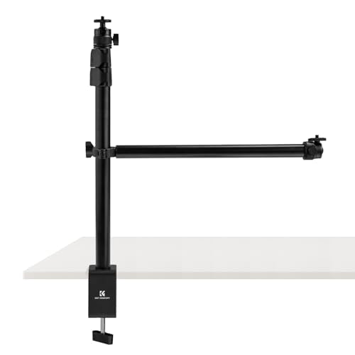 K&F CONCEPT Camera Desk Mount 16"-37" with Arm, 360° Ball Head, Phone Clip | Tabletop C-Clamp Adjustable Light Stand for DSLR, Ring Light, Webcam, Live Streaming, Online Teaching TD02 - style: TD02 w/Arm