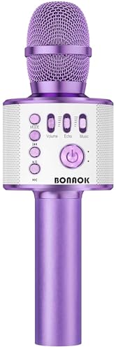 BONAOK Wireless Bluetooth Karaoke Microphone, 3-in-1 Portable Handheld Mic Speaker Machine for All Smartphones, for Girls Boys Kids Adults All Age Q37(Light Purple) | Bluetooth 5.0, Echo Mode,Built-in Speaker, SD Card, for iPhone iPad, Handheld,Home Karao