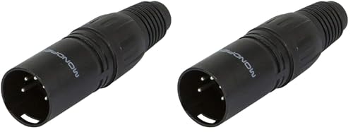 Monoprice 5-Pin Male DMX Connector - Black, Anodized Aluminum with A Plastic Cap, Rubber Strain Relief Boot, and Three Solder Cup Connectors (Pack of 2) - size: 5-Pin Male (Pack of 2)