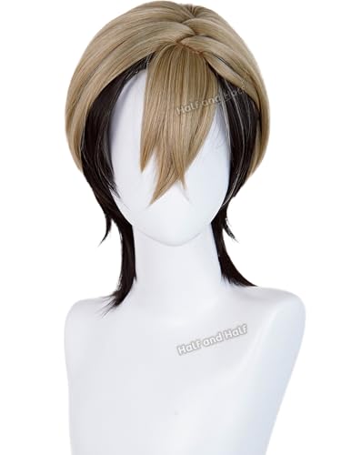 Zanka Cosplay Wig Short Brown Blonde and Black Anime Wig for Men | Light Brown Male Wigs for Unisex Women Party Halloween Costumes