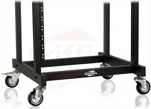 GRIFFIN Rack Mount Cart Stand & Top Mixer Platform 25U (Studio-XPRO Steel Series) – Rolling Music Booth Case Holder – Sound Stage Audio Equipment DJ Gear Display for Amplifier, Effects