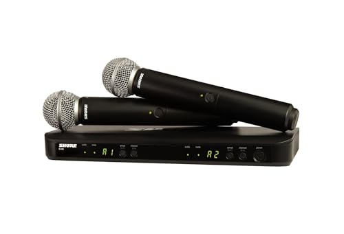 Shure BLX288/SM58 Dual Wireless Vocal System - H10 Band | 14-hour battery and 300 ft UHF range with two SM58 handheld vocal mics and dual-channel receiver for live vocals - style: H10 Band (542-572 MHz)