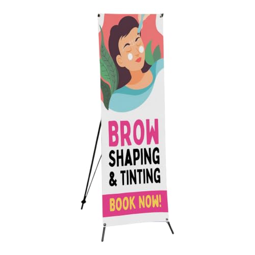 DreamController Lashes & Brows X-Stand Banner by DC | 30"x65" Adjustable Tripod Display | Brow Shaping Tinting Book Naw Vertical Banner for Trade Shows & Events | Made in USA | (Stand Not Included) - color: Brow Shaping Tinting Book Naw, size: X Banner -