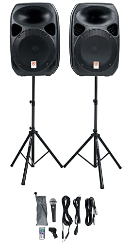 RockvilIe RPG122K 12" Portable PA System 2 Powered Speakers Bluetooth+Mic+Stands