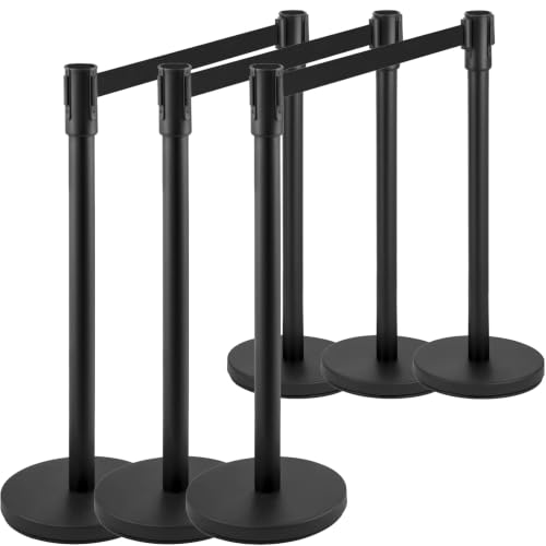 6 Pack Crowd Control Stanchions with 6.5ft Retractable Belts for Events | Sturdy steel posts, 4-way connectors, weighted bases, tool-free setup. Ideal for queues, events, hotels. - color: 6 Pack