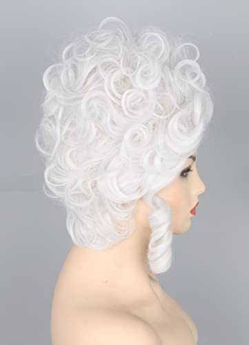 Topcosplay Halloween Costume Party Wigs for Women Girls White Powdered Wig Short Beehive Wigs Renaissance Wig - color: White