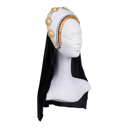 Willyacos Tudor French Hood Anne Boleyn Costume Headpiece Elizabethan Headwear Renaissance Tudor Hat Headdress Headband - color: White