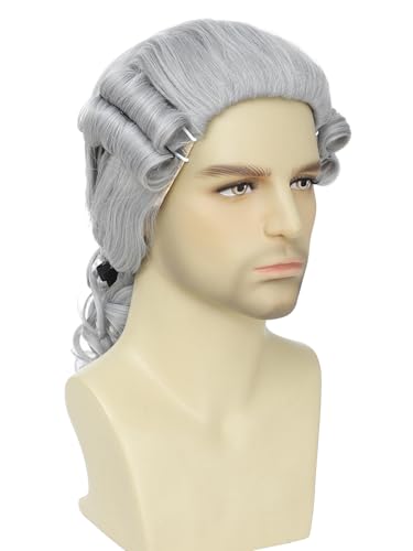 Judge Colonial Wig Long Wave Wigs for Men,Historical Colonial Costume,George Washington Wig,Halloween Wigs (Dark Gray) - color: 3-Grey