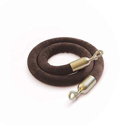 Montour Line Heavy-Duty Velvet Stanchion Rope Cotton Core, Post Queue Line Barrier for Movie Theaters, Grand Openings, Hotels (6 ft, Brown Rope with Satin Brass Snap Ends)