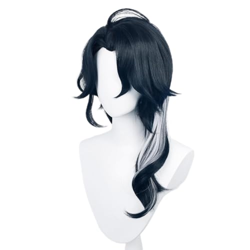Black Highlight White Curly Regrator Cosplay Wig Heat Resistan Synthetic Fiber Hairs for Uniex Adult Halloween Christmas Cos Party Replacement Wigs - color: Black Highlight White Curly
