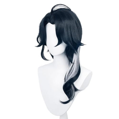 Black Highlight White Curly Regrator Cosplay Wig Heat Resistan Synthetic Fiber Hairs for Uniex Adult Halloween Christmas Cos Party Replacement Wigs - color: Black Highlight White Curly