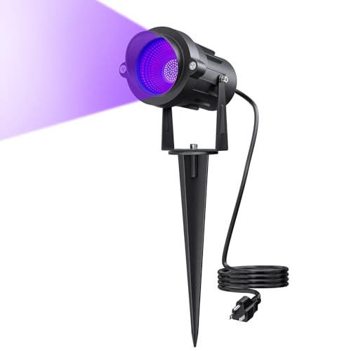Onforu 18W Black Light Spotlight Outdoor, IP65 Waterproof Blacklight Spot Lights, 385-400nm Wavelength, Plug-in Halloween Black Lights for Glow Party, Body Paint, Stage Lighting, Neon Decor (1 Pack)