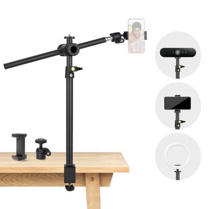 Overhead Camera Mount Desk Stand, Camera Arm Desk Mount Clamp Stand with 360°Adjustable Magic Arm, Webcam Arm Mount Stand w Ballhead Phone Mount for Desk Logitech Microphone Video Light Cell Phone - size: 1DFPGBL