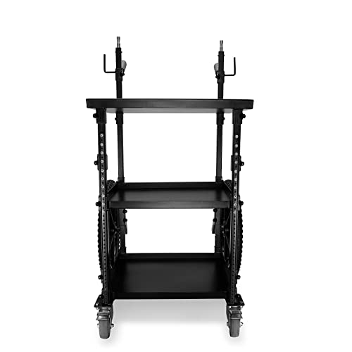 PROAIM Soundchief OG Sound Cart, 14U Rack Mount, 120kg/265lb, Collapsible | Aluminum build with 3 trays; adjustable middle shelf; 20 inch pneumatic rear wheels; 3 inch swivel front wheels; cable hooks