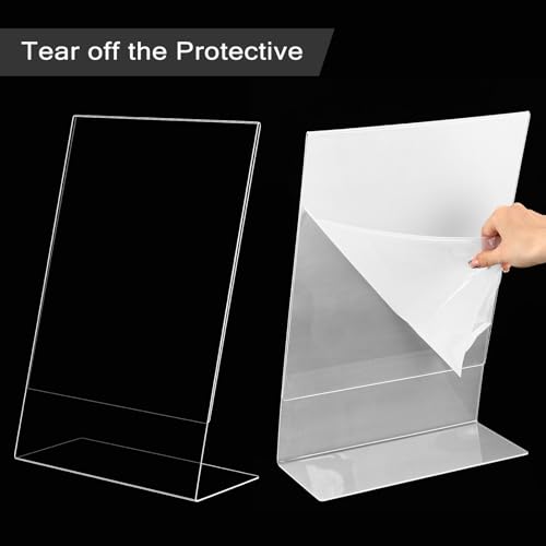Qilery 8 Pcs Acrylic Sign Holder Clear Display Stand Frame Table Top Slant Back Plastic Sign Holder Flyer Document for Menu Workers Teachers Office School Desktop (11 x 17 Inch)