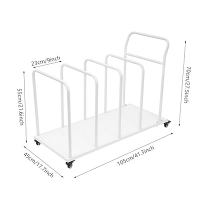 Carton Cart Stand, Carton Storage Rack with Caster Wheels & 4 Removable Divider Posts, Heavy Duty Cardboard Organizer Metal Cardboard Box Stand for Studio Supermarket Garage Warehouse Shop (White)