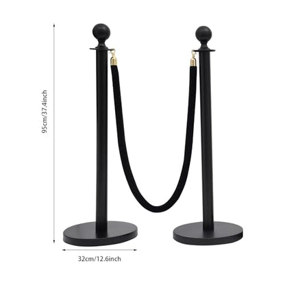 4 Pcs Stanchion Posts Queue with 5 Feet Velvet Ropes, Crowd Control Barriers Ball Top Stanchion Post Red Carpet Runner Poles Black for Party Theater Hotel Weddings Museums - color: Black