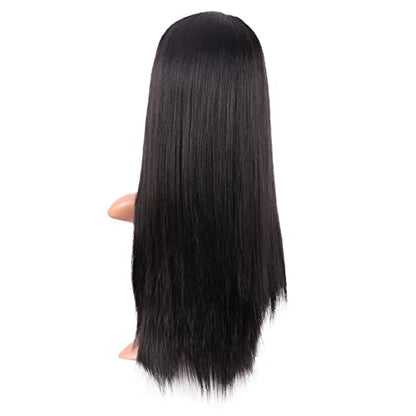 MapofBeauty 24 Inch Long Straight Flat Bangs Party Cosplay Wig, Black | 60 cm Synthetic Hair Wig, Heat Resistant, Women - color: Black