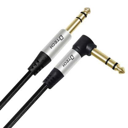 DTECH 3ft Electric Guitar Cable TRS 1/4 Instrument Cord Aux Right Angle Balanced Stereo Jack Quarter Inch 6.35mm for DJ Speaker Amplifier Bass Studio Audio Monitor Mixer - size: 3ft right angle