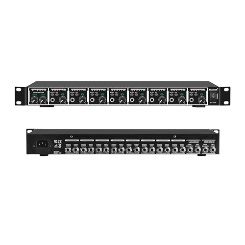 Headphone Amp, 8-Channel Rackmount Headphone Mixing Distribution Amplifier with Stereo/Mono Modes, 16 Headphone Outputs, LED Meters for Studio & Live Sound Monitoring