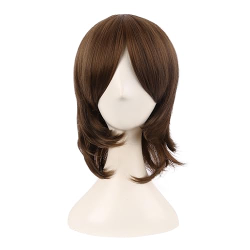 MapofBeauty 16 Inch Short Side Bangs Cosplay Layered Wig, Brown | 40 cm Synthetic Fiber Wig - color: Brown