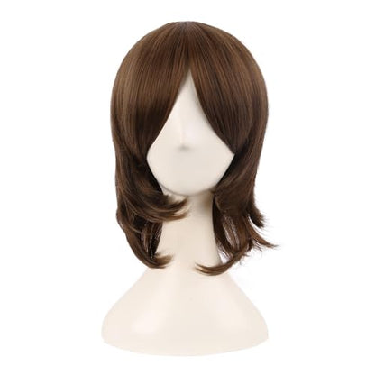MapofBeauty 16 Inch Short Side Bangs Cosplay Layered Wig, Brown | 40 cm Synthetic Fiber Wig - color: Brown
