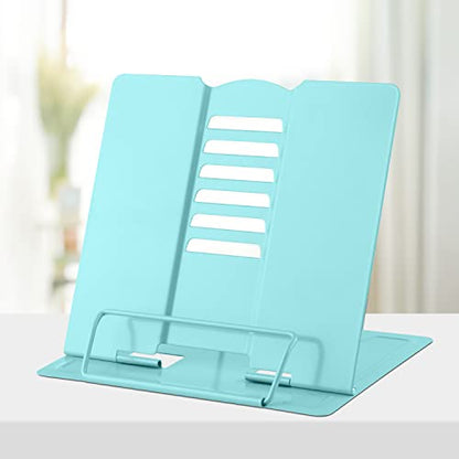 Honagu Metal Desk Book Holder, Hands Free Adjustable Cookbook & Document Holder, Ideal for Music Books, Textbooks, Recipes, Tablets & iPads (Light Lake Green) - color: Light Lake Green
