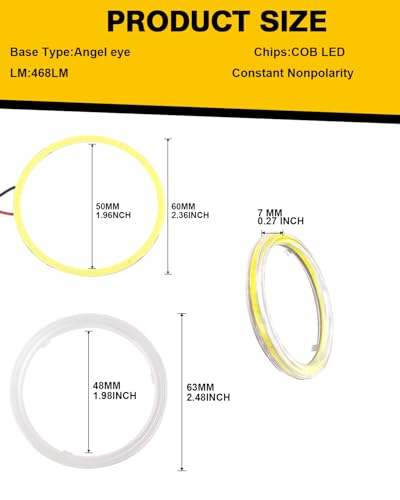 Qasim 1-Pair White 60MM 45SMD COB LED Halo Ring Angel Eyes LED Fog Light DRL Warning Lamps with Lampshade Cover 12V 24V - size: 60MM-white
