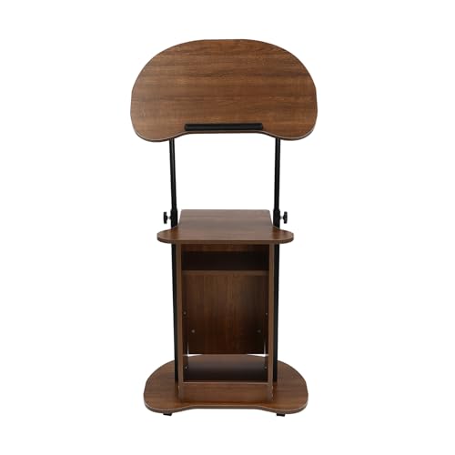 Mobile Laptop Podium, Height Adjustable Church Classroom Lecture with Multi-Angle Desktop & Storage Cabinet, Standing Laptop Cart for Schools, Offices (Brown) - color: Brown