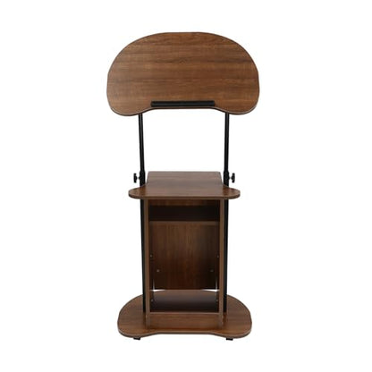 Mobile Laptop Podium, Height Adjustable Church Classroom Lecture with Multi-Angle Desktop & Storage Cabinet, Standing Laptop Cart for Schools, Offices (Brown) - color: Brown