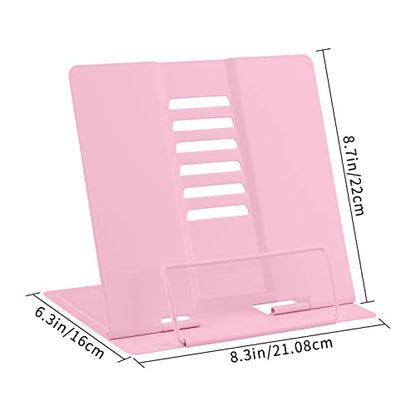 Honagu Book Stand Metal Desk Book Holder, Book Holders for Reading Hands Free, Adjustable Cookbook Documents Holder, Portable Bookstand for Music Books, Textbook, Recipe, Tablet, Ipad (Light Pink) - color: Light Pink