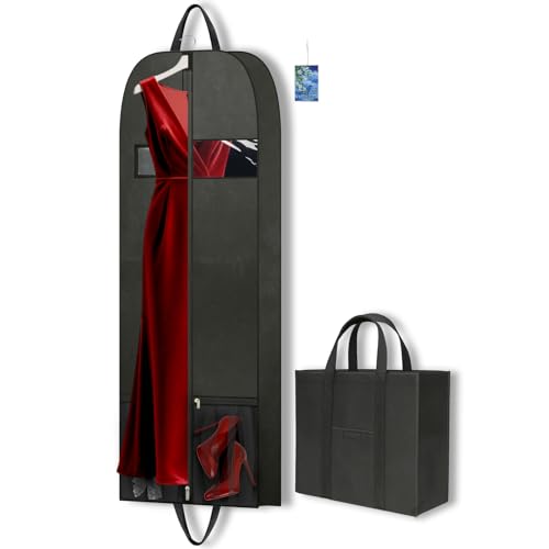 Long Garment Bag 60'' for Womens Dress Long Gowns Hanging Clothes | Dress Bags for Gowns Long Womens Coat,Suit Bag Clothes Cover with Handles Pockets and Zipper for Closet Storage Travel Black - size: 60" 1PK