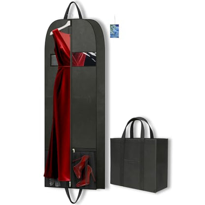 Long Garment Bag 60'' for Womens Dress Long Gowns Hanging Clothes | Dress Bags for Gowns Long Womens Coat,Suit Bag Clothes Cover with Handles Pockets and Zipper for Closet Storage Travel Black - size: 60" 1PK