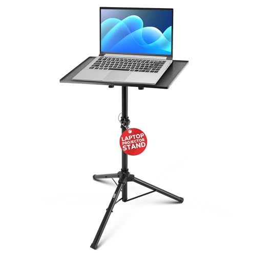 Pyle Projector Stand 28" to 46" Height Adjustable Tripod for Projector, Laptop, DJ Equipment, and More, Portable & Lightweight with Easy Setup, Metal Construction, Adjustable Tray Angle, 20"x16" Inch