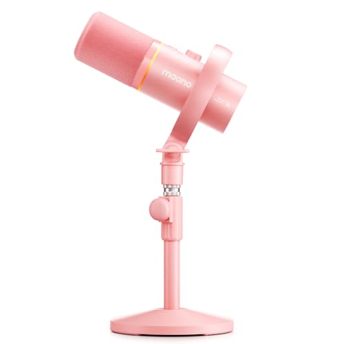 MAONO PD200W Hybrid Wireless Podcast Microphone for PC, Dynamic XLR USB Mic - color: Pink
