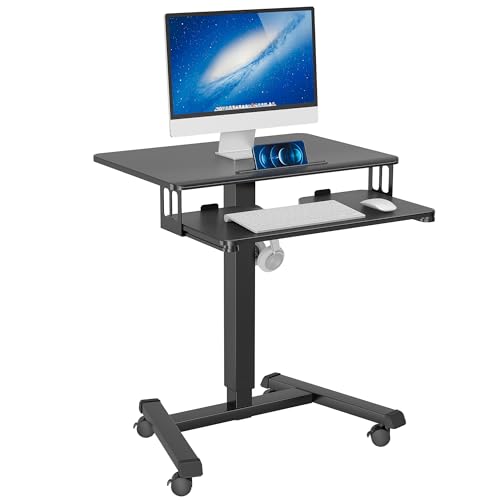 BONTEC Mobile Standing Desk with Keyboard Tray, Mobile Podium on Wheels - color: Black