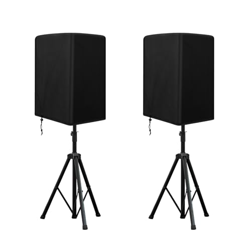 2PCS Speaker Cover for 12 Inch PA/DJ Powered Speaker Mounted on Stand, Outdoor Speaker Covers UV Protection Water Resistant Dustproof 800D Oxford Cloth(Black) - size: L:26.5" H x 15" W x 16.5" D